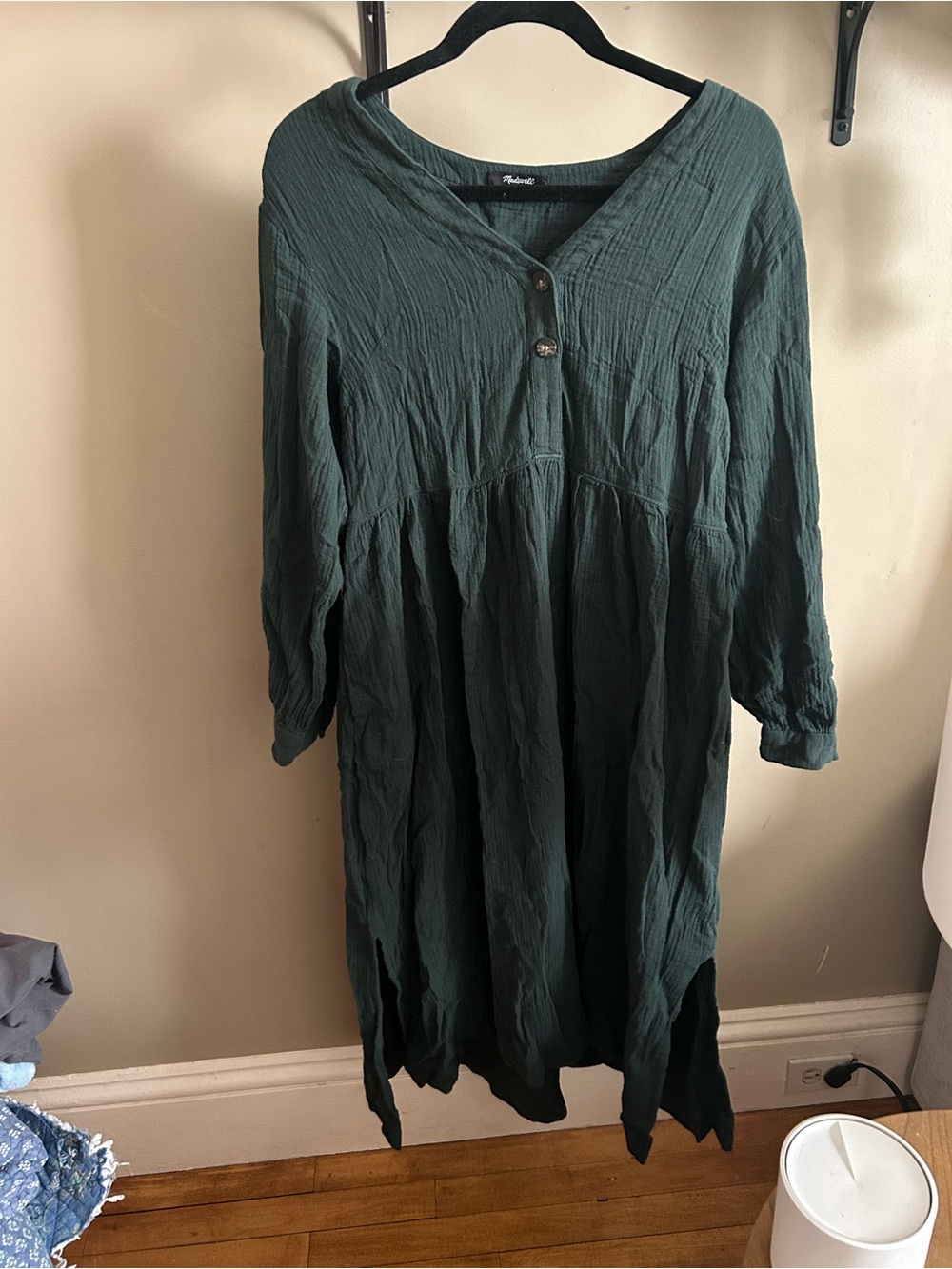 Madewell Dark Green Oversized Button-Front Dress size 8